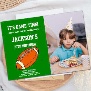 Orange Green Football Birthday Invitations photo