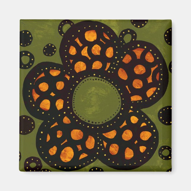 Orange & Green Funky Flower Kitchen Magnet (Front)