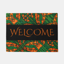 Orange Green Gecko Lizard Pattern Welcome