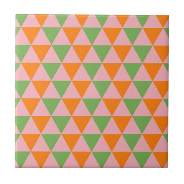 Orange Green Geometric Triangle Pattern Tile (Front)