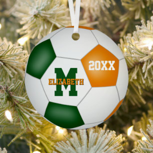 orange green girls boys team colours soccer metal tree decoration