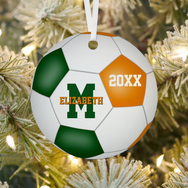 orange green girls boys team colours soccer metal tree decoration (Insitu)