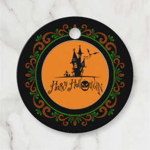 Orange Green Happy Halloween Haunted House Favour Tags