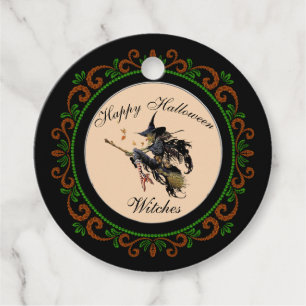 Orange Green Happy Halloween Witches Favour Tags