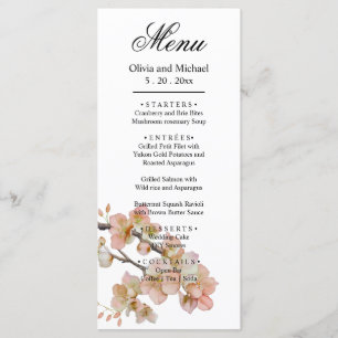 Orange green ivory floral blossoms elegant script menu