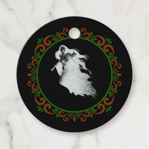 Orange Green Lady In White Ghost Halloween Favour Tags