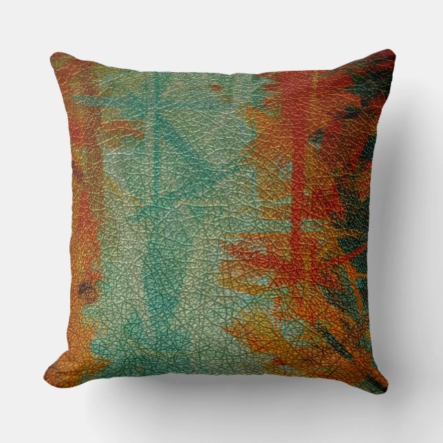Orange Green Leather Cushion (Front)