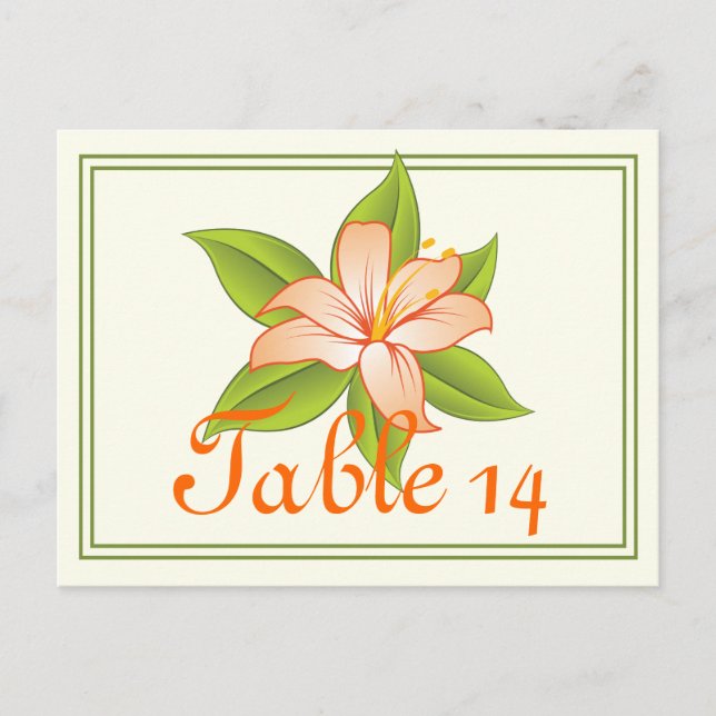 Orange green lily wedding table number postcard (Front)