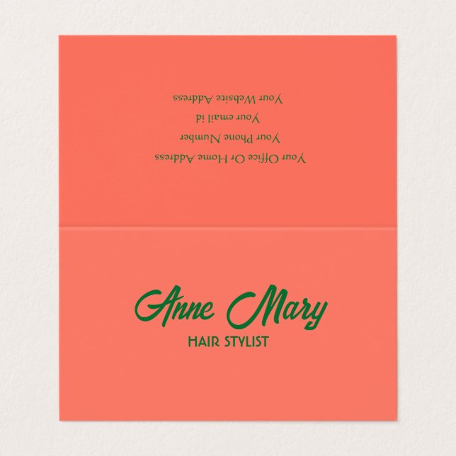 Orange Green Modern Bold Script Salon Hair Stylist Business Card (Outside Unfolded)