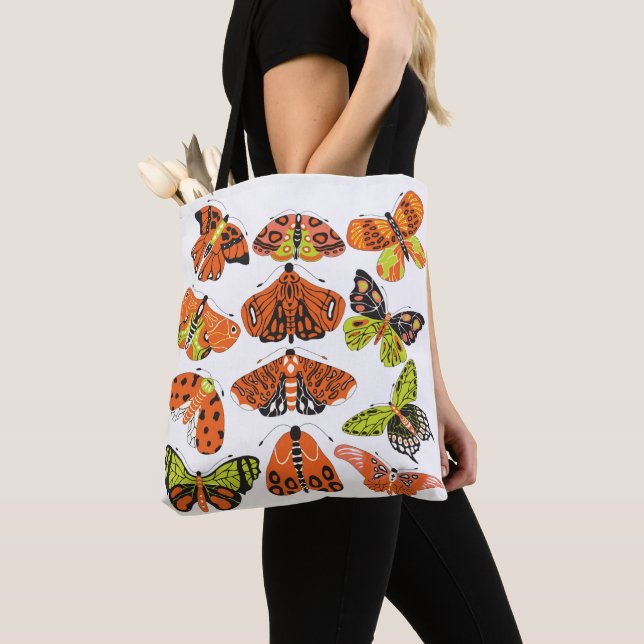 Orange Green Moth and Butterfly  Tote Bag (Close Up)