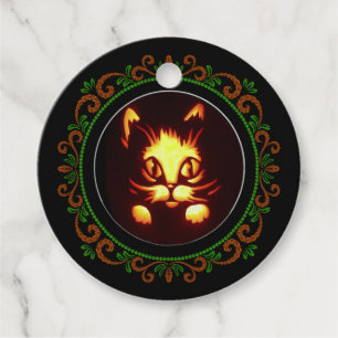 Orange Green Orange Glowing Halloween Cat Favour Tags