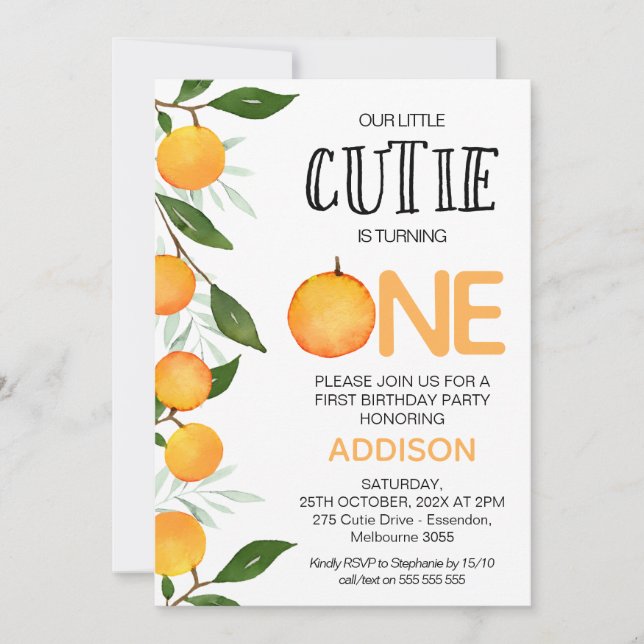 Orange Green Our Little Cutie First Birthday Invitation (Front)