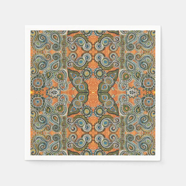 orange green paisley napkin (Front)