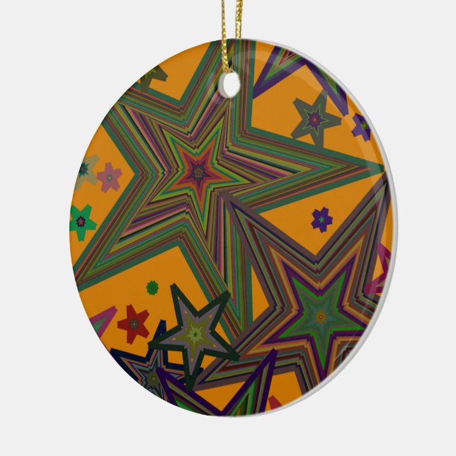 Orange Green Party Stars Ceramic Tree Decoration (Left)