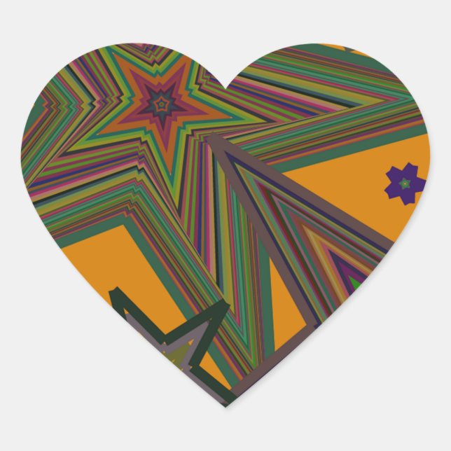 Orange Green Party Stars Heart Sticker (Front)