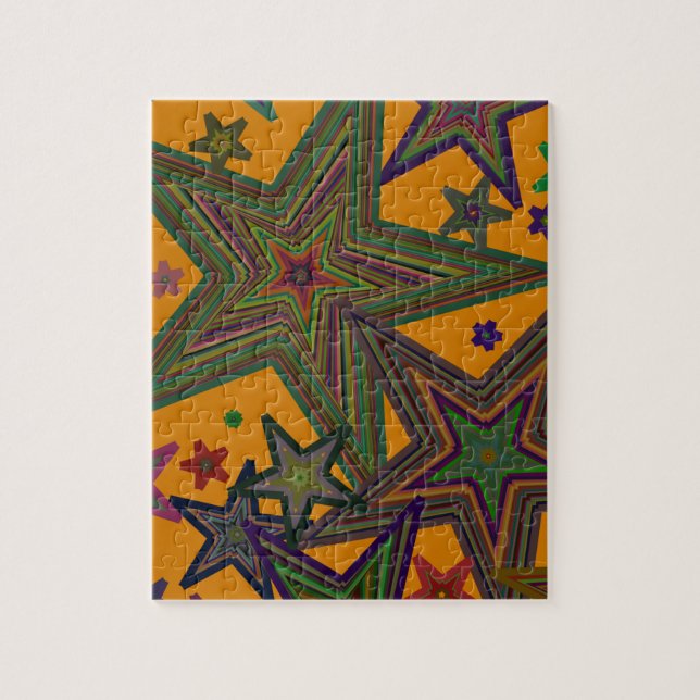 Orange Green Party Stars Jigsaw Puzzle (Vertical)