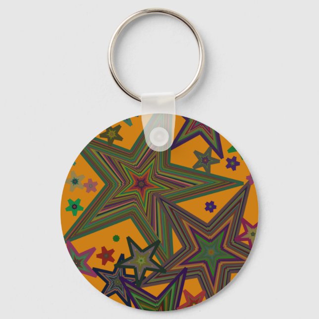 Orange Green Party Stars Key Ring (Front)