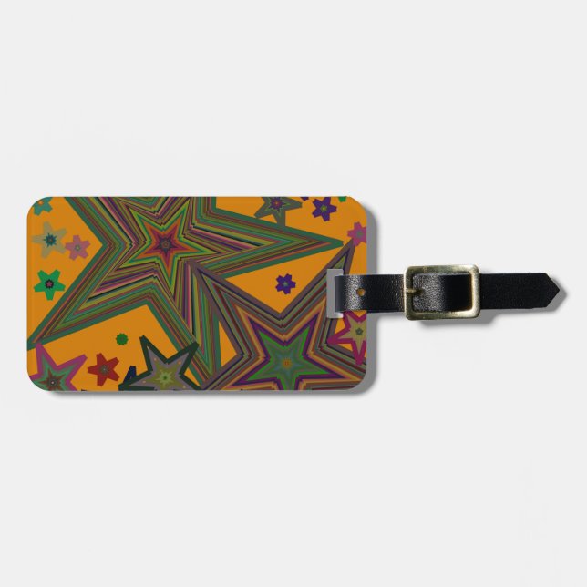 Orange Green Party Stars Luggage Tag (Front Horizontal)