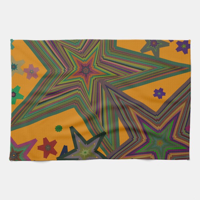 Orange Green Party Stars Tea Towel (Horizontal)