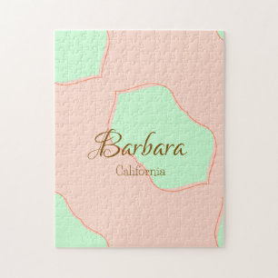 Orange green pastel boho add name place rustic ele jigsaw puzzle