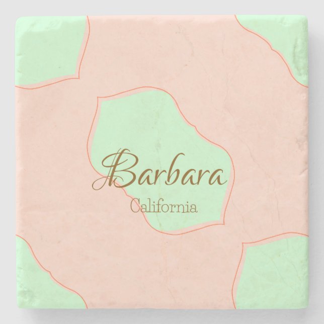Orange green pastel boho add name place rustic ele stone coaster (Front)