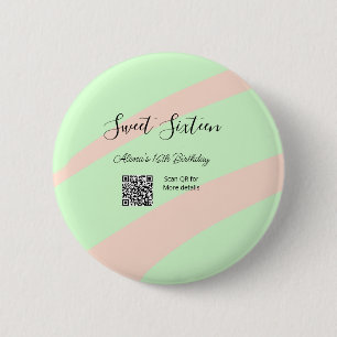 Orange green pastel QR Sweet sixteen birthday 6 Cm Round Badge