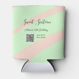Orange green pastel QR Sweet sixteen birthday Can Cooler