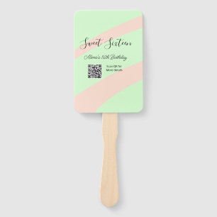 Orange green pastel QR Sweet sixteen birthday Hand Fan