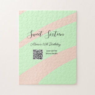 Orange green pastel QR Sweet sixteen birthday Jigsaw Puzzle