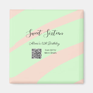 Orange green pastel QR Sweet sixteen birthday Magnet