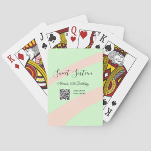 Orange green pastel  QR  Sweet sixteen birthday  Playing Cards