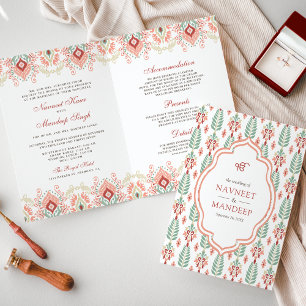 Orange Green Pattern All in One Sikh Wedding Invitation