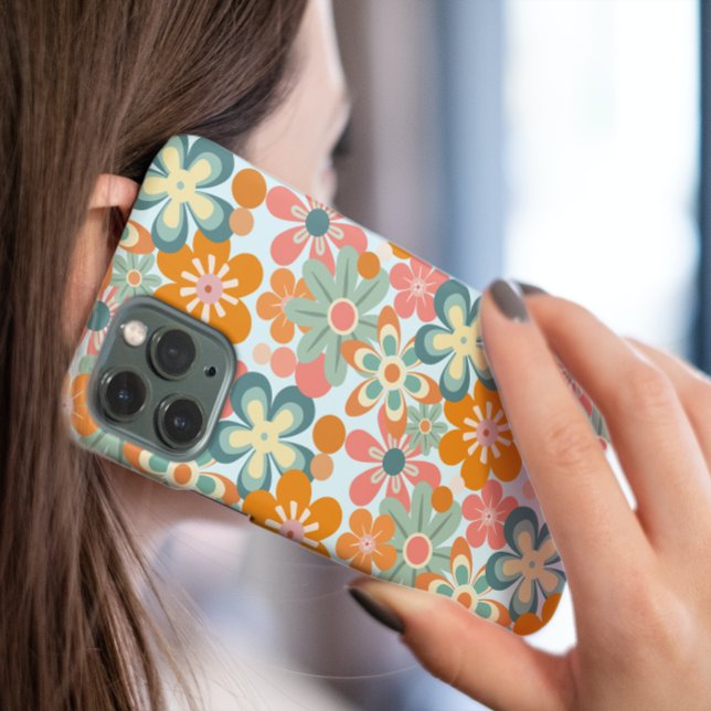 Orange Green Pink Monogram Retro Flower Pattern Case-Mate iPhone Case (Creator Uploaded)