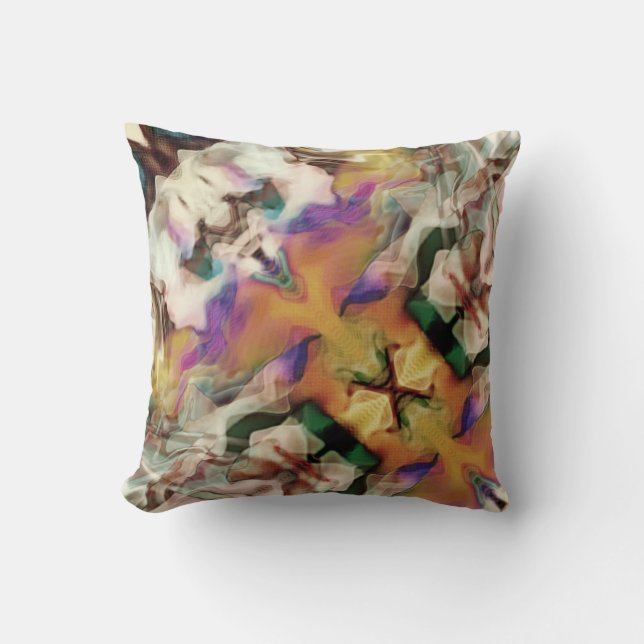 Orange Green Purple Tan Beige Diagonal Abstract Cushion (Front)