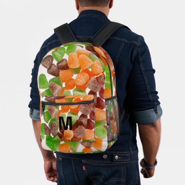 Orange green red gum candy sprinkle sugar Monogram Printed Backpack (Insitu (Model))