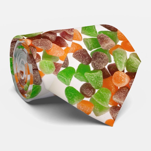 Orange green red gum candy sprinkled sugar pattern tie (Rolled)