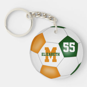 orange green school colours soccer bag tag key ring