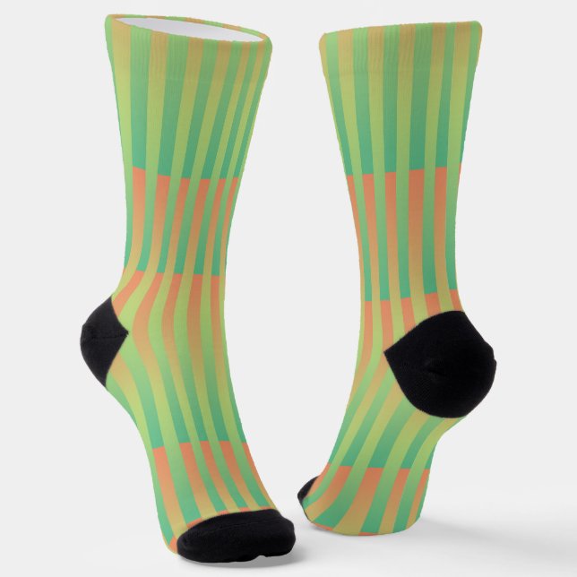Orange Green Striped Pattern Socks (Angled)
