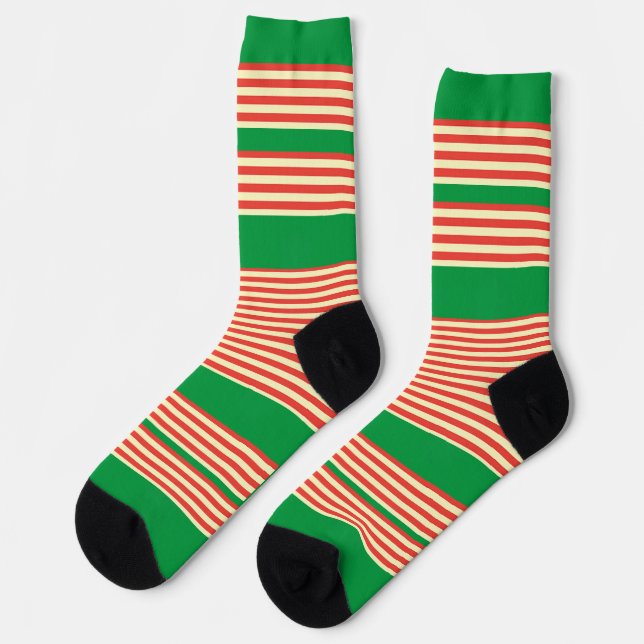 Orange Green Stripes  Socks (Left)