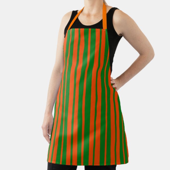 Orange Green Stylish Stripes Pattern Design  Apron (Creator Uploaded)