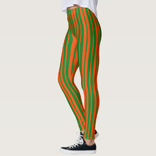 Orange Green Stylish Stripes Pattern Design  Leggings