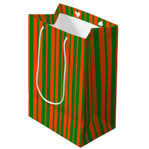 Orange Green Stylish Stripes Pattern Design Medium Gift Bag
