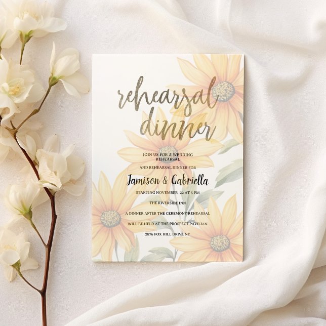 Orange green sunflower floral Rehearsal Dinner  Invitation (Orange green sunflower floral Rehearsal Dinner )