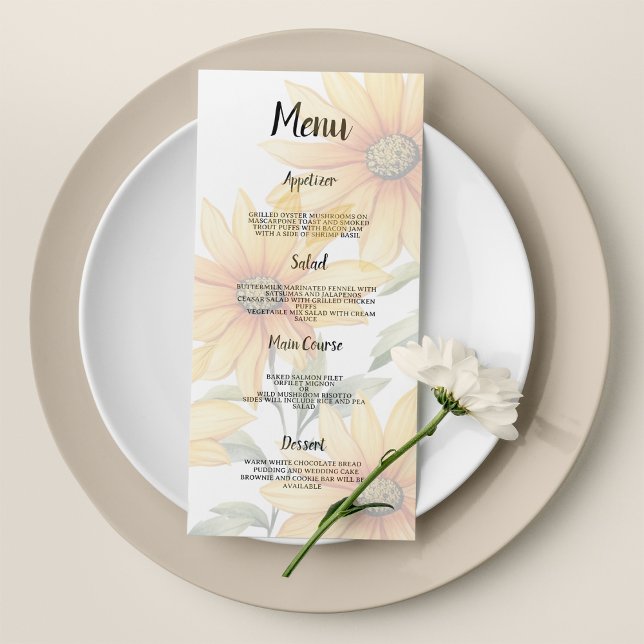 Orange green sunflower summer floral Wedding Menu (Orange green sunflower summer floral Wedding Menu )