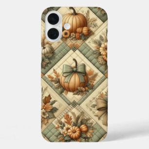 ORANGE GREEN TAN PATCHWORK LOOK FALL PATTERNS iPhone 16 PLUS CASE