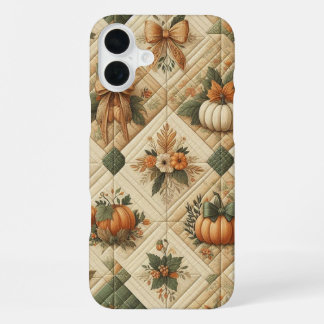 ORANGE GREEN TAN PATCHWORK LOOK FALL PATTERNS iPhone 16 PLUS CASE