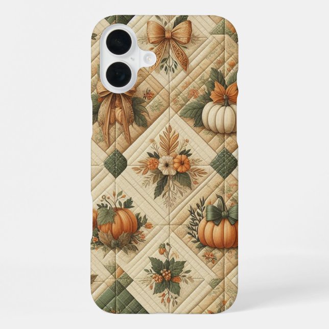 ORANGE GREEN TAN PATCHWORK LOOK FALL PATTERNS iPhone CASE (Back)