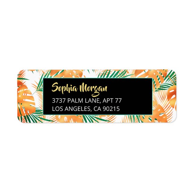 Orange & Green Tropical Leaves, Name & Address (Front)