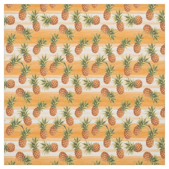 Orange Green Tropical Pineapple Fruit Pattern Fabric (Swatch)
