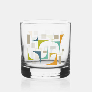 Orange Green Turquoise Corners Mid Century Retro Whiskey Glass